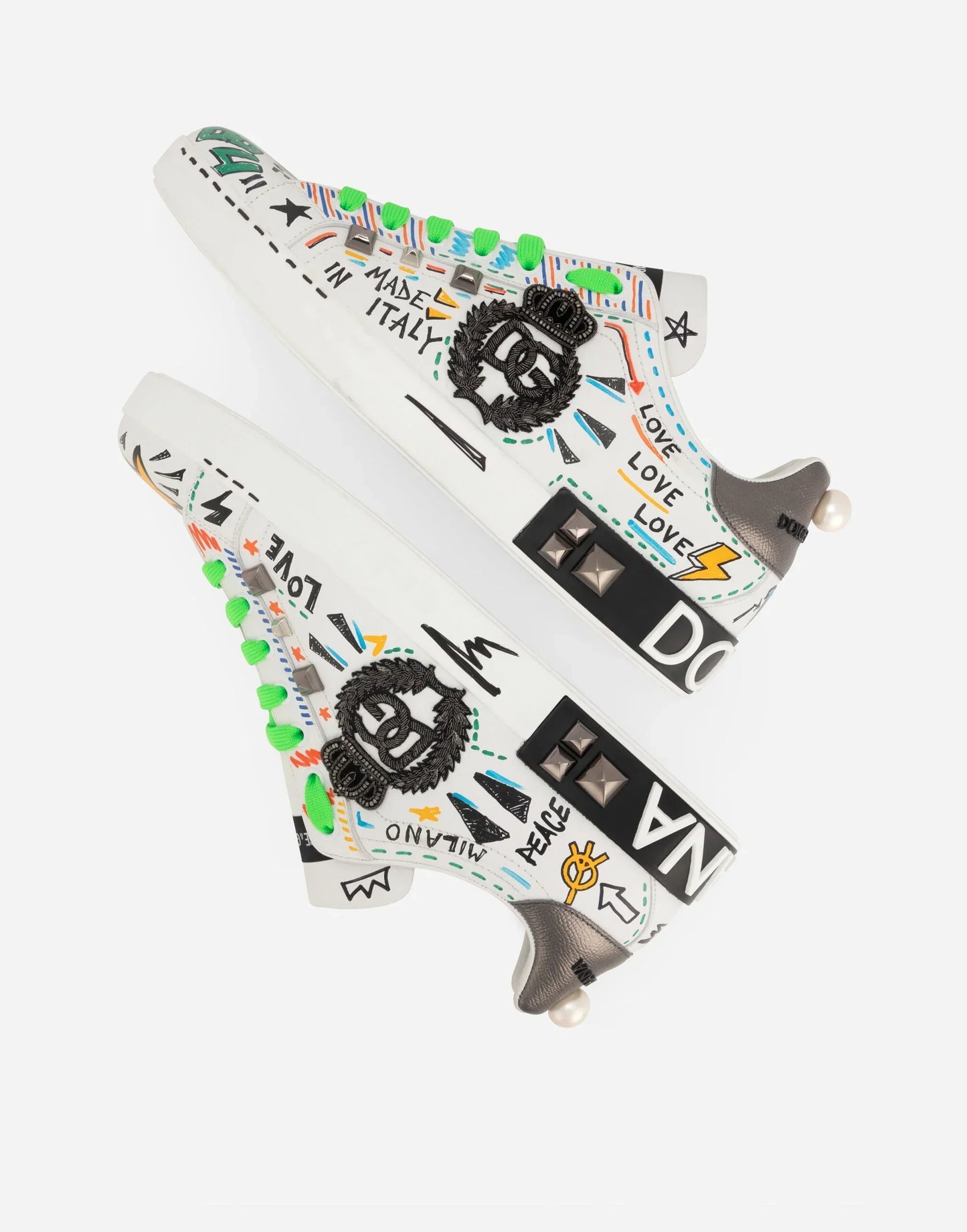 D&G Calfskin Portofino Sneakers With Embroidery And Studs
