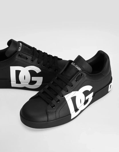 D&G Calfskin Nappa Portofino Sneakers With Logo Print