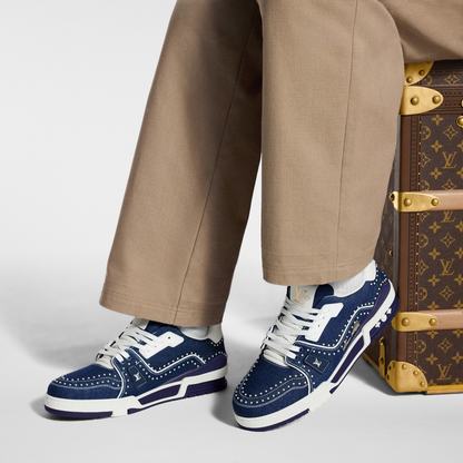 Louis Vuitton LV Trainer Indigo Blue Denim Sneakers with Swarovski™ Pearls